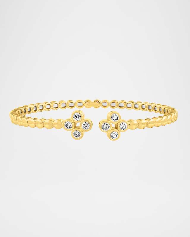 18K Yellow Gold Flower-Shaped Eight-Stone Diamond Open Bangle Bracelet